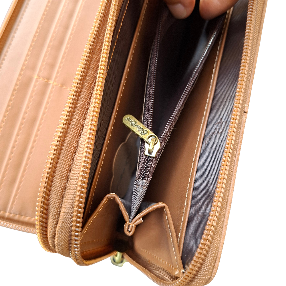 Cotton Road Wallet: Large BROWN PU Leather Wallet with Embossed Protea