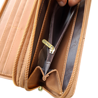 Cotton Road Wallet: Large BROWN PU Leather Wallet with Embossed Protea