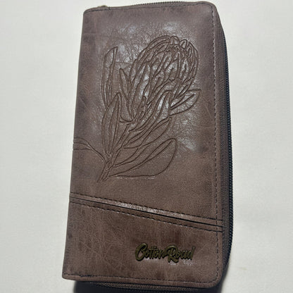 COTTON ROAD WALLET: LARGE PU Leather Protea Embossed Wallet COFFEE FRONT