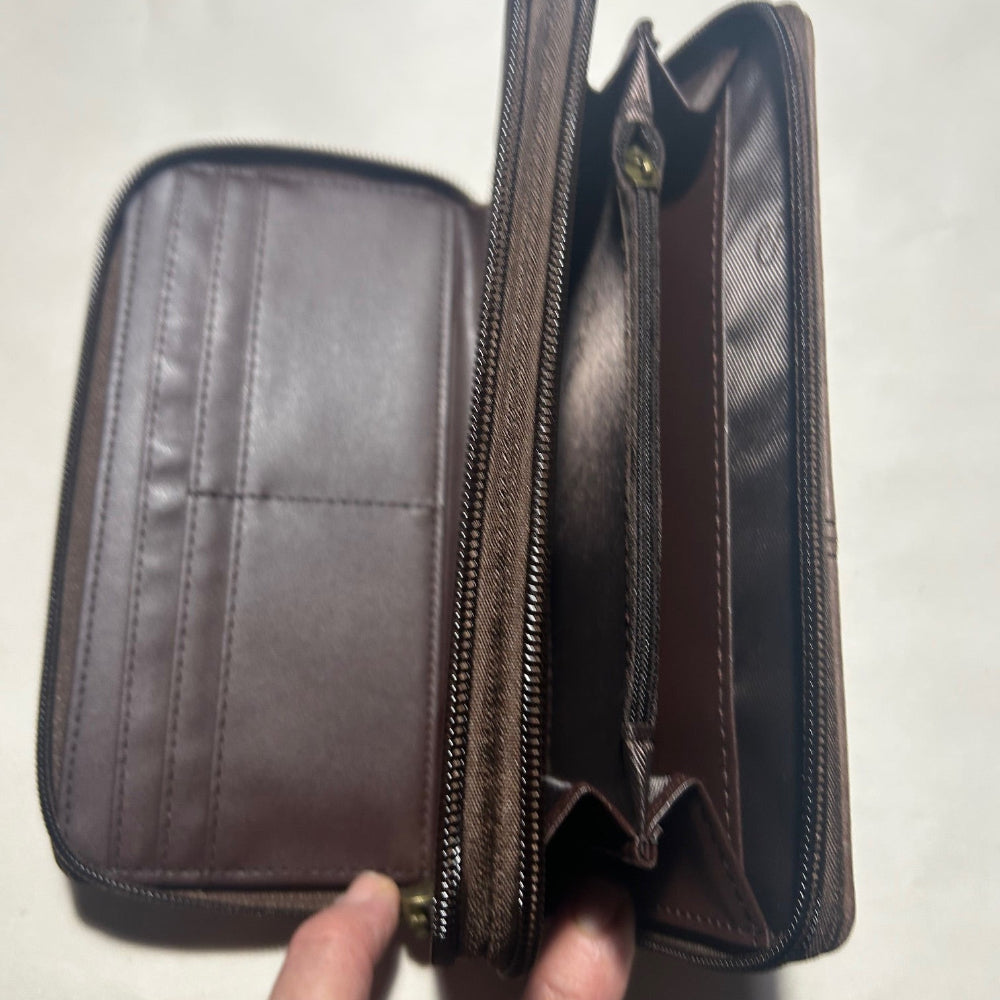 COTTON ROAD WALLET: LARGE PU Leather Protea Embossed Wallet COFFEE NSIDE