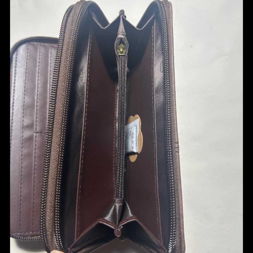 COTTON ROAD WALLET: LARGE PU Leather Protea Embossed Wallet COFFEE INTEROR