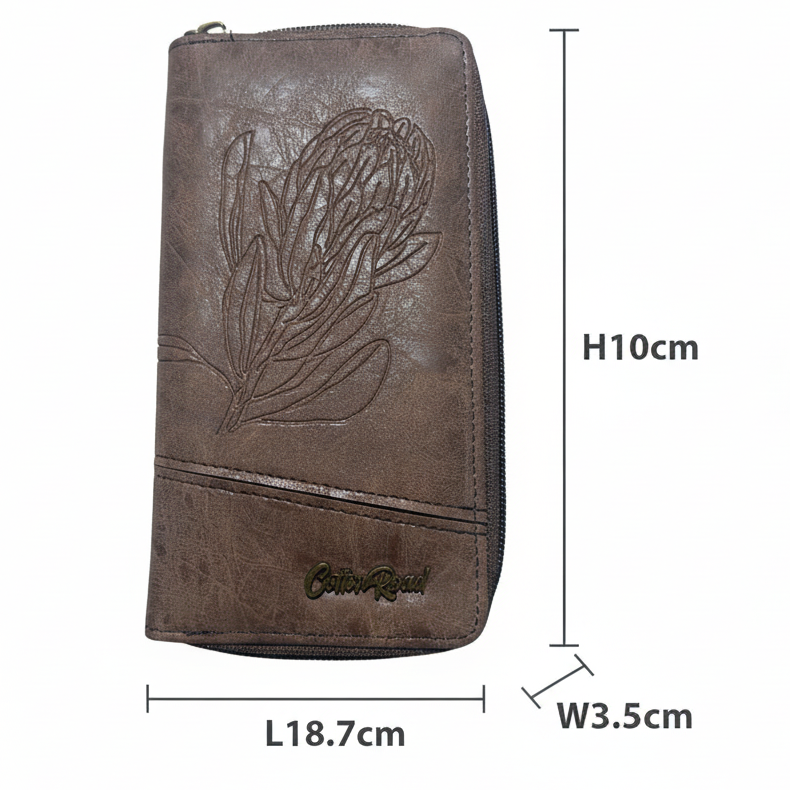 COTTON ROAD WALLET: LARGE PU Leather Protea Embossed Wallet COFFEE SIZE