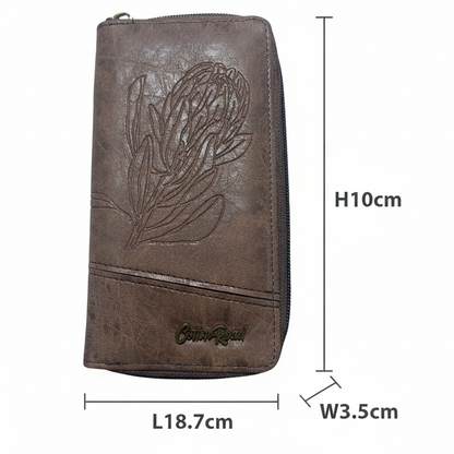 COTTON ROAD WALLET: LARGE PU Leather Protea Embossed Wallet COFFEE SIZE