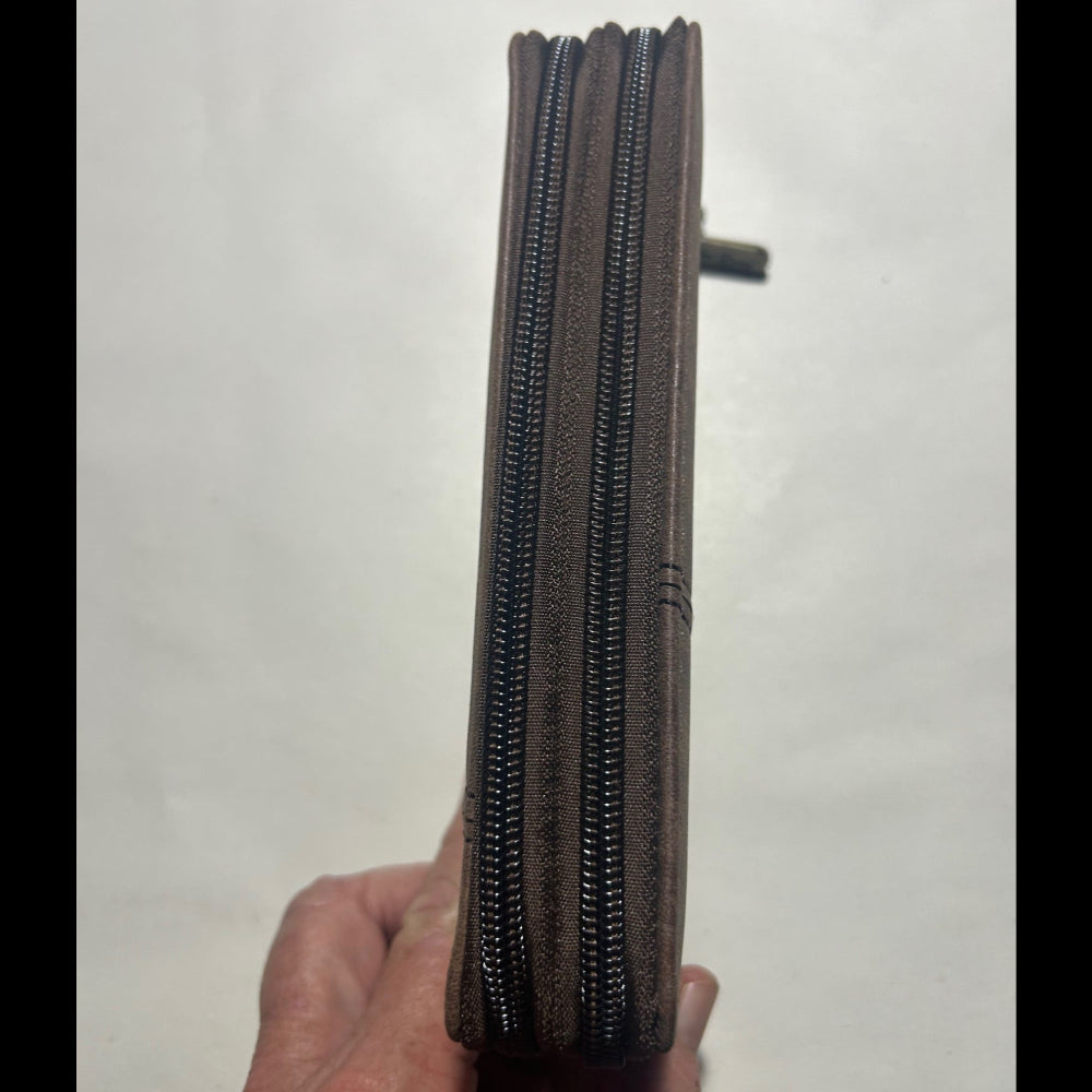 COTTON ROAD WALLET: LARGE PU Leather Protea Embossed Wallet COFFEE ZIPS