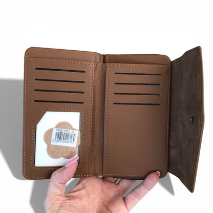 Medium brown Cotton Road Wallet in PU leather with embossed print and multiple compartments