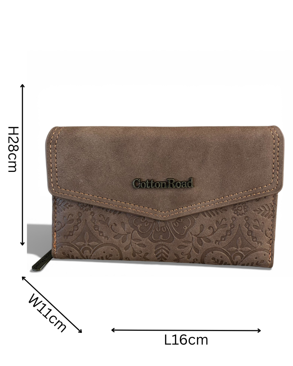 Medium brown Cotton Road Wallet in PU leather with embossed print and multiple compartments