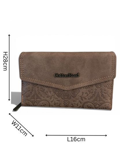 Medium brown Cotton Road Wallet in PU leather with embossed print and multiple compartments