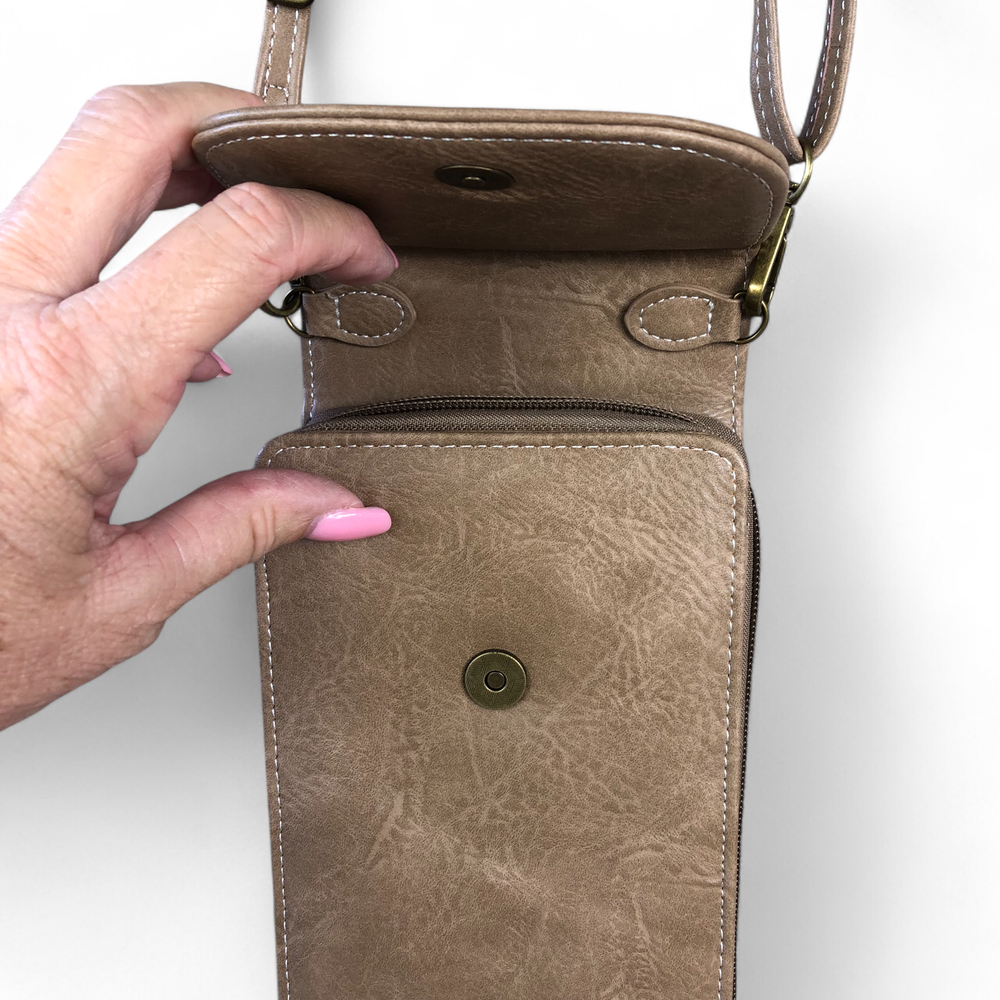 Cotton Road Sling Bag: KHAKI PU Leather Mini Sling Bag