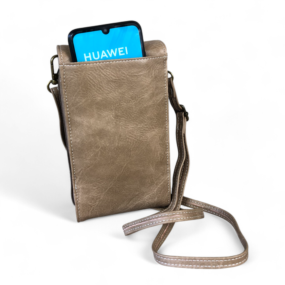 Cotton Road Sling Bag: KHAKI PU Leather Mini Sling Bag