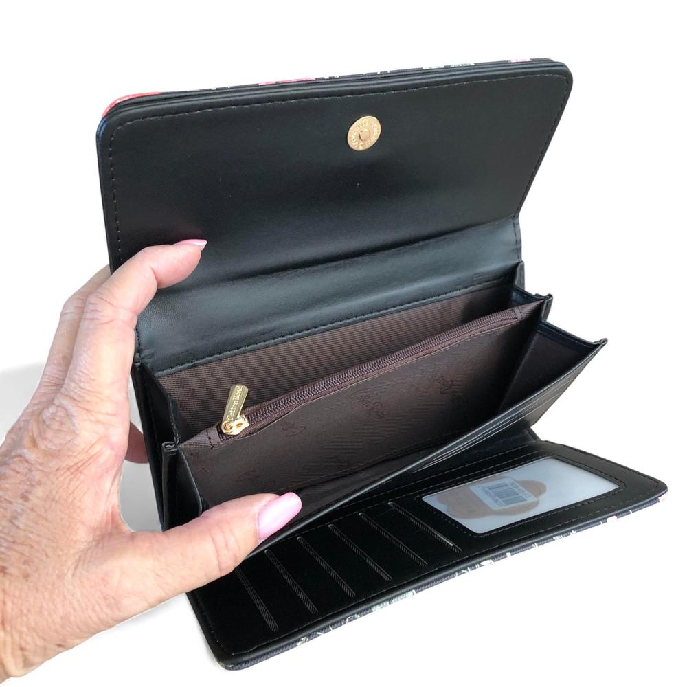 Large FLORAL BLACK PU Leather Cotton Road Wallet