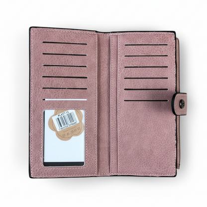 Cotton Road Wallet: Large PInk PU Leather Wallet with CLIP CARD VIEW