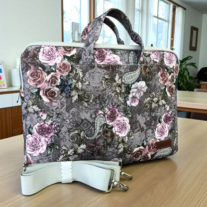 GREY Cotton Road PVC Laptop Bag / Carry Sleeve with Padded Inner and PAISLEY/PINK FLOWERS