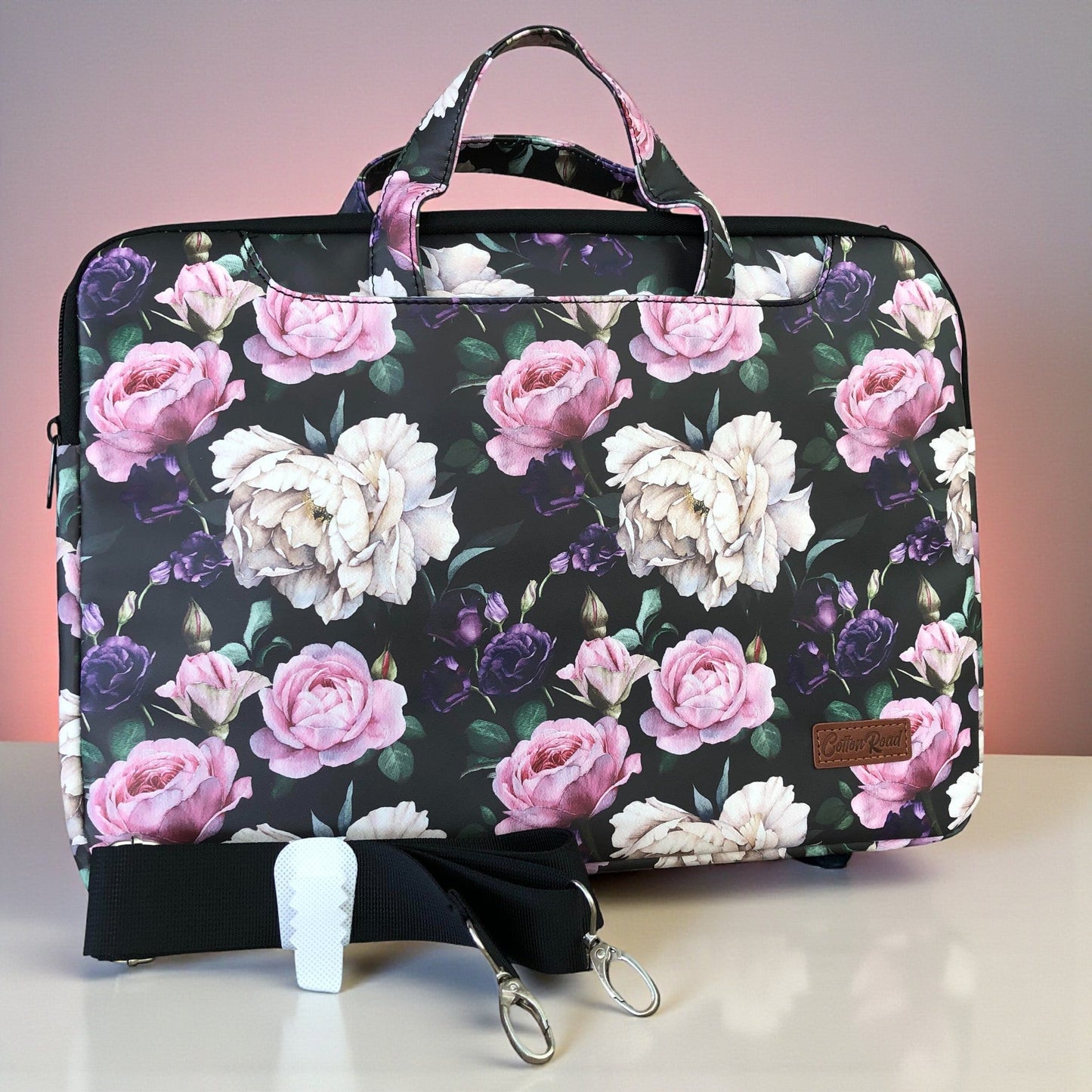 BLACK FLORAL Cotton Road PVC Laptop Bag / Carry Sleeve with Padded Inner