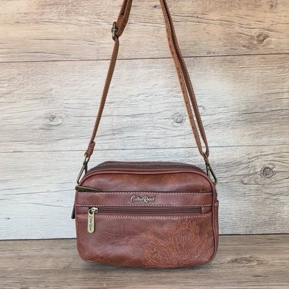 Cotton Road Sling Bag: BROWN Protea PU Leather Crossbody Bag with Branded Strap VIDEO