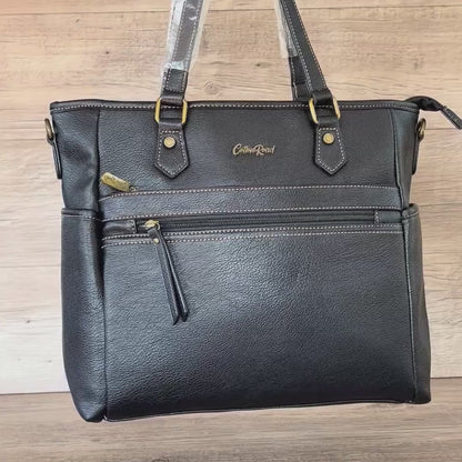 Cotton Road Handbag: BLACK PU Leather with TWIN Handles and ADJUSTABLE strap
