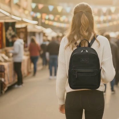 Cotton Road Backpack: BLACK Matte Suede PU Leather Mini Backpack