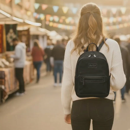 Cotton Road Backpack: BLACK Matte Suede PU Leather Mini Backpack
