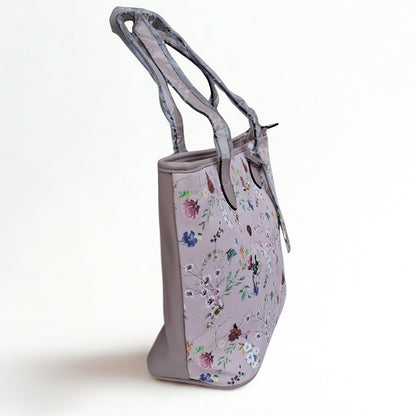 Cotton Road Shopper Bag: LARGE PINK FLORAL PU Leather Tote Bag with couchette