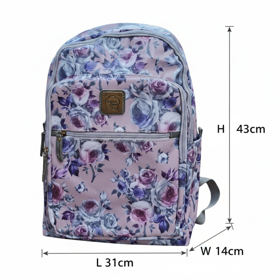 Cotton Road Backpack: LILAC PVC 15.6" Laptop Backpack with Floral Print