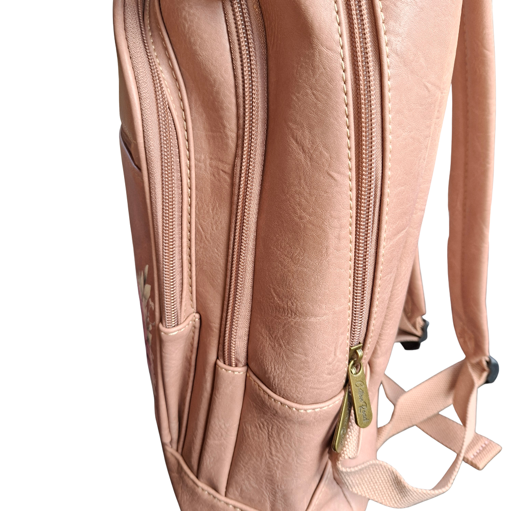 Cotton Road Backpack: PINK Floral PU Leather Multi-compartment Laptop Backpack