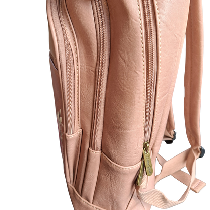 Cotton Road Backpack: PINK Floral PU Leather Multi-compartment Laptop Backpack