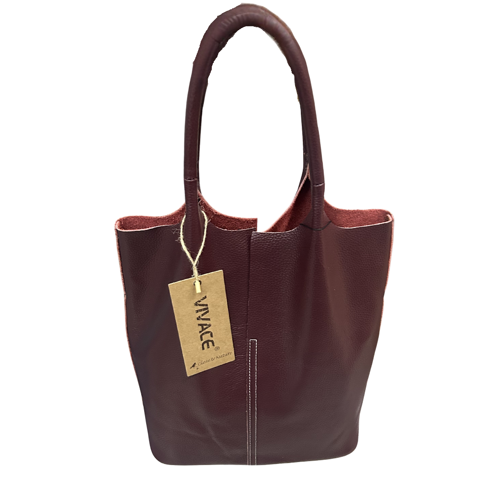 Vivace Tote Bag: WINE RED Genuine Leather Shopper Tote
