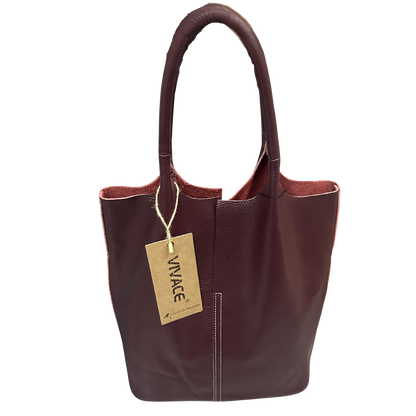 Vivace Tote Bag: WINE RED Genuine Leather Shopper Tote