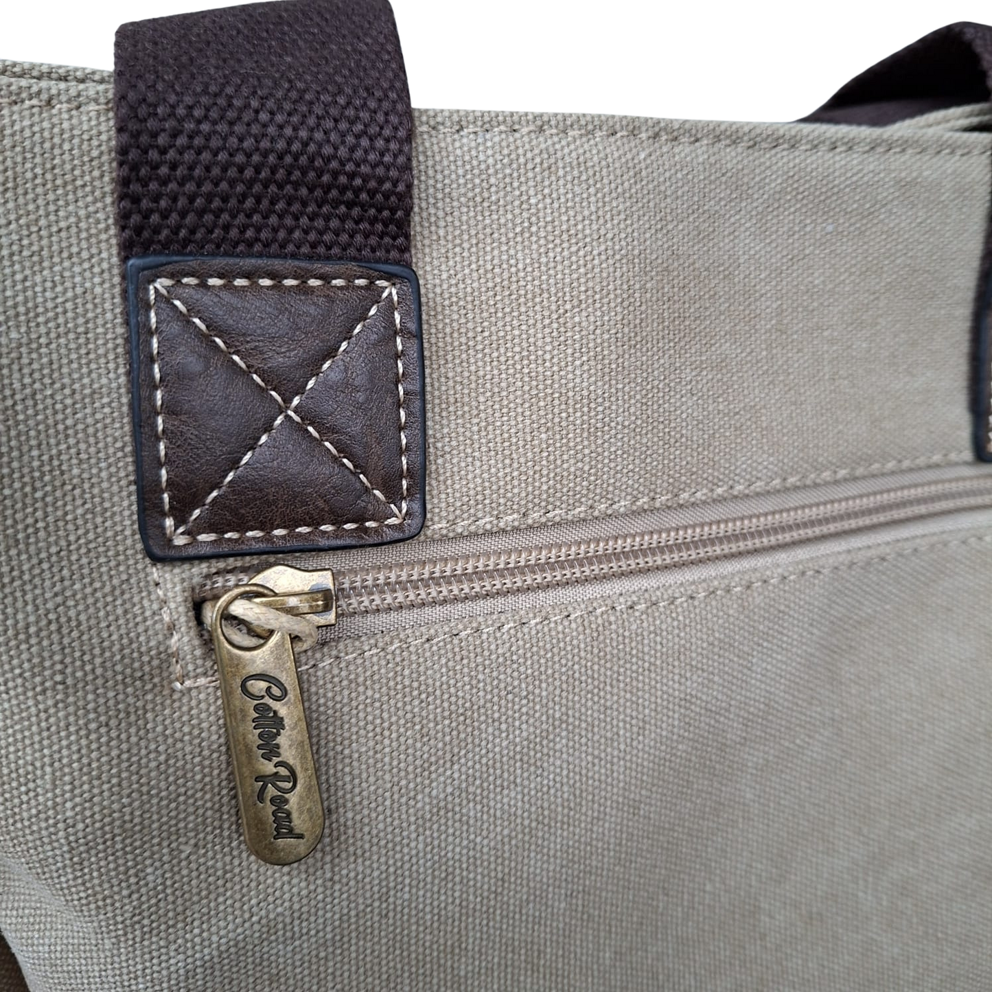 Cotton Road Handbag: KHAKI Canvas & PU Leather Multi-pocket Shoulder Bag