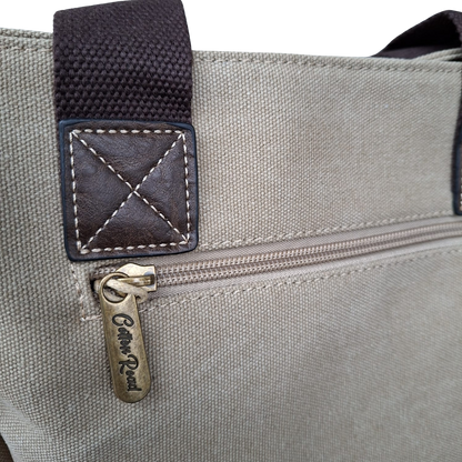 Cotton Road Handbag: KHAKI Canvas & PU Leather Multi-pocket Shoulder Bag