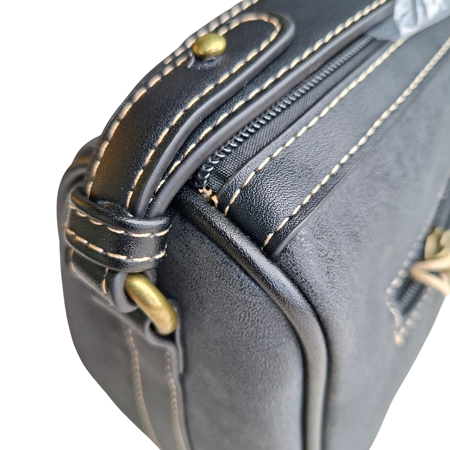 Cotton Road Sling Bag: BLACK PU Leather with Embossed PROTEA and BRANDED Strap