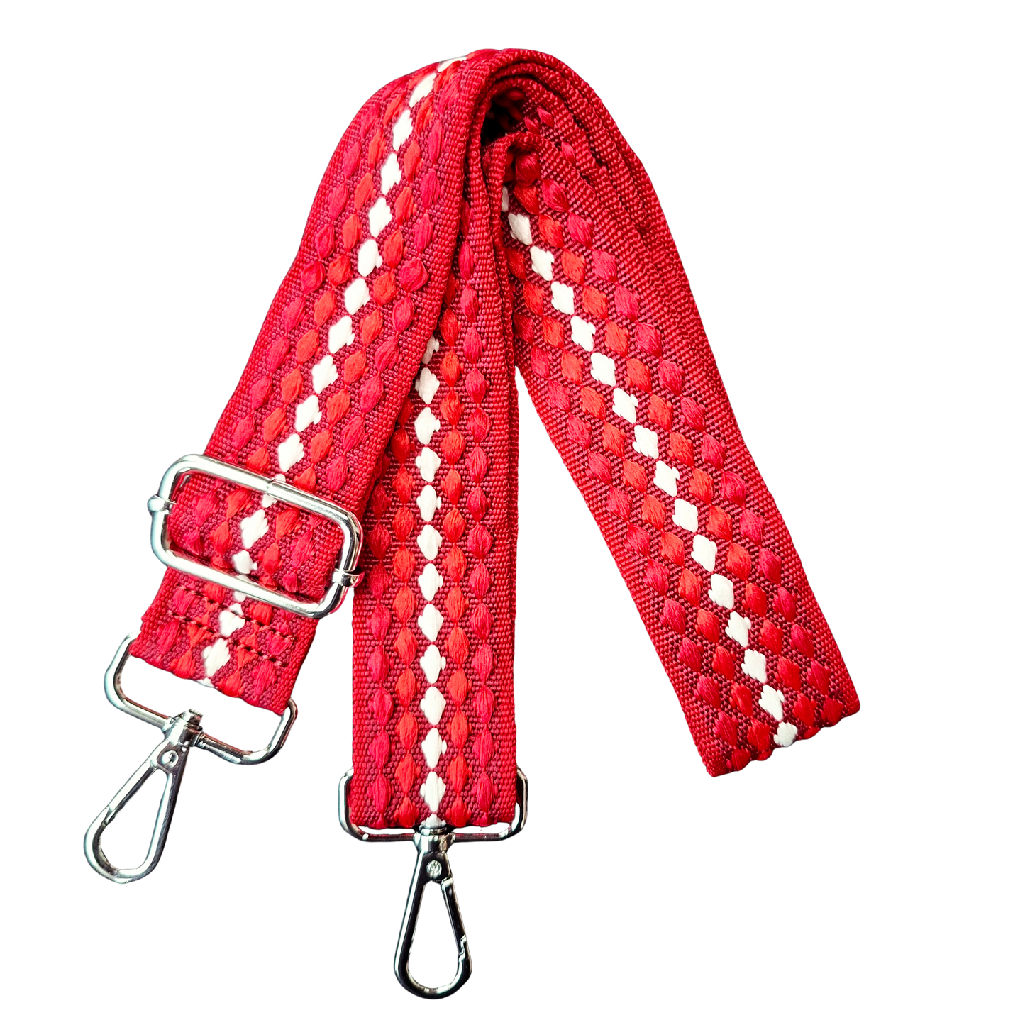 Adjustable Bag Strap: WHITE on RED Textured Pattern
