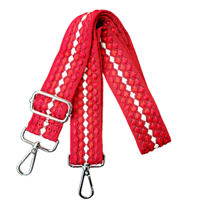 Adjustable Bag Strap: WHITE on RED Textured Pattern