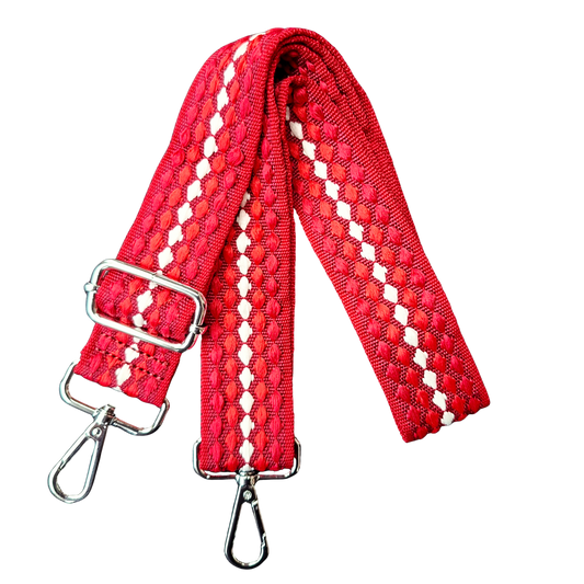 Adjustable Bag Strap: WHITE on RED Textured Pattern