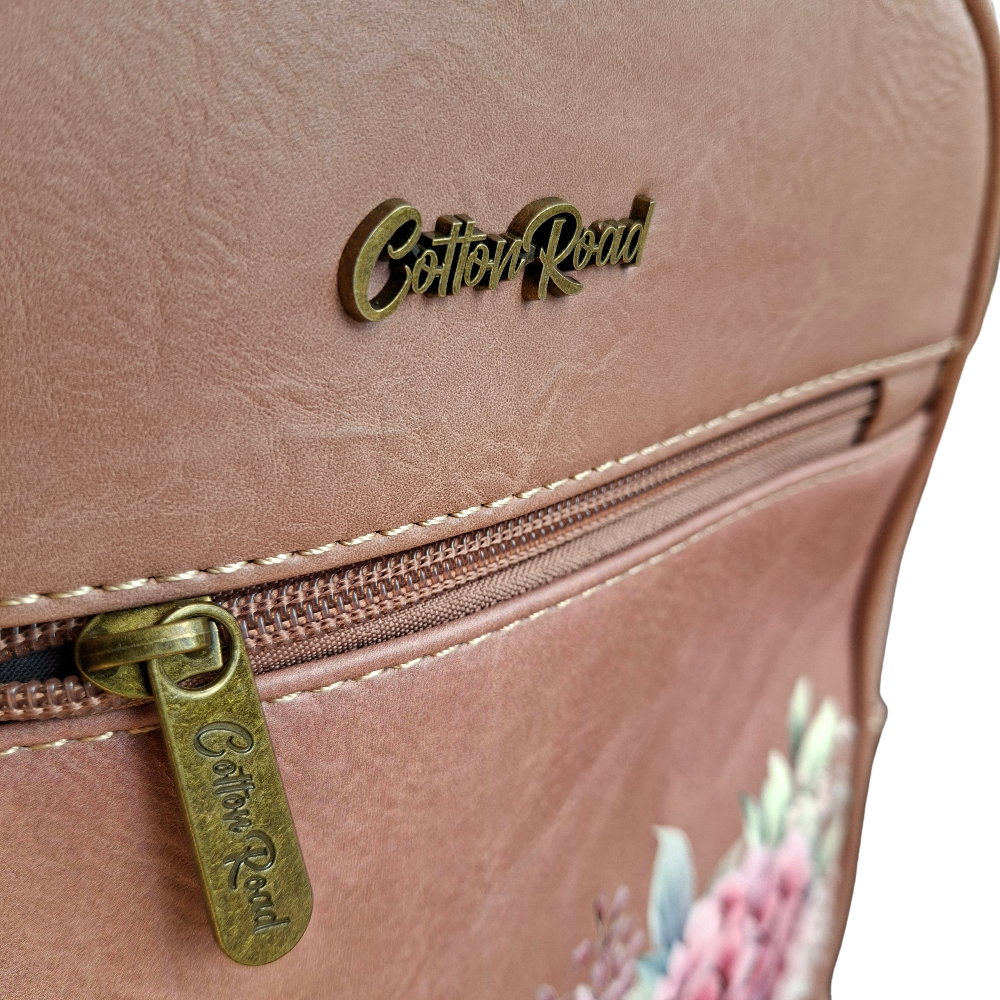 Cotton Road Backpack: PINK Floral PU Leather Multi-compartment Laptop Backpack