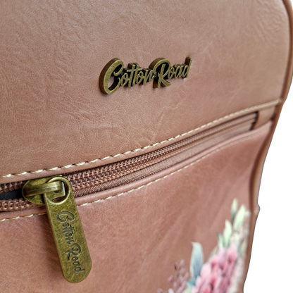 Cotton Road Backpack: PINK Floral PU Leather Multi-compartment Laptop Backpack