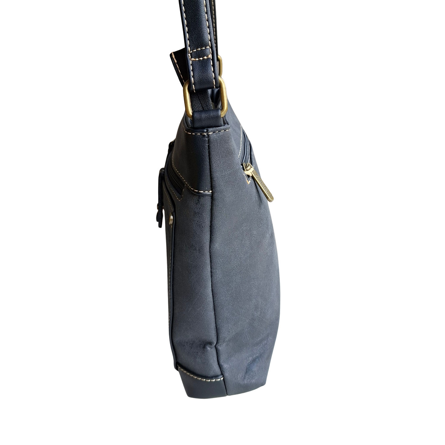 Cotton Road Sling Bag: BLACK PU Leather with Embossed Protea