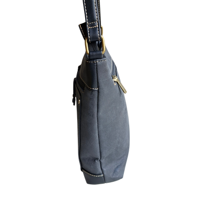 Cotton Road Sling Bag: BLACK PU Leather with Embossed Protea