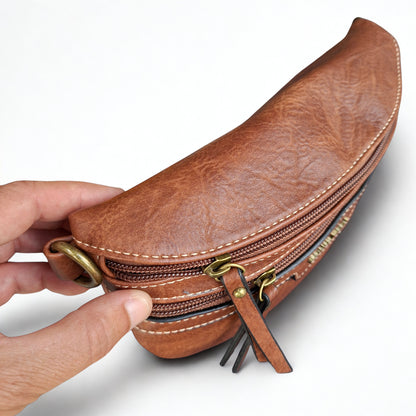 Cotton Road Sling Bag: BROWN PU Leather Crossbody Bag with Woven Strap