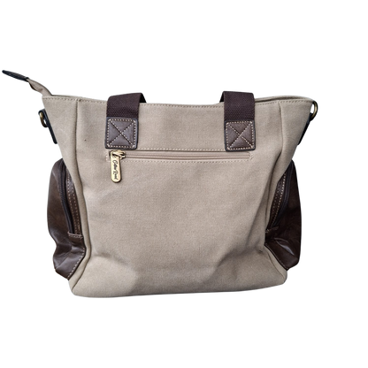 Cotton Road Handbag: KHAKI Canvas & PU Leather Multi-pocket Shoulder Bag