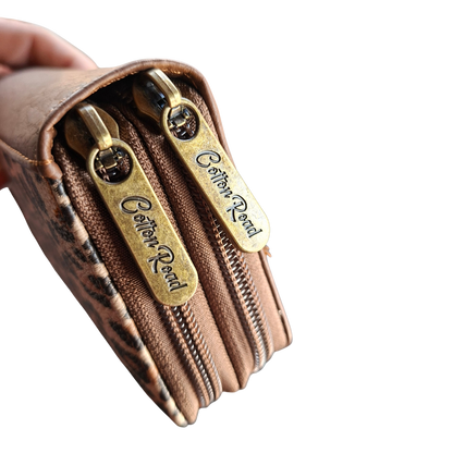 Cotton Road Wallet: Medium BROWN PU Leather with LEOPARD Print