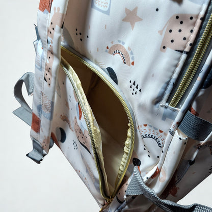 Beizhiyi Nappy Bag: CREAM PVC Baby Backpack with Twin Handles and ANIMAL PRINT