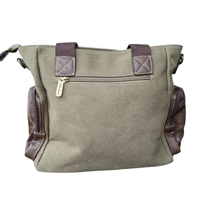 Cotton Road Handbag: GREEN Canvas & PU Leather Multi-pocket Shoulder Bag