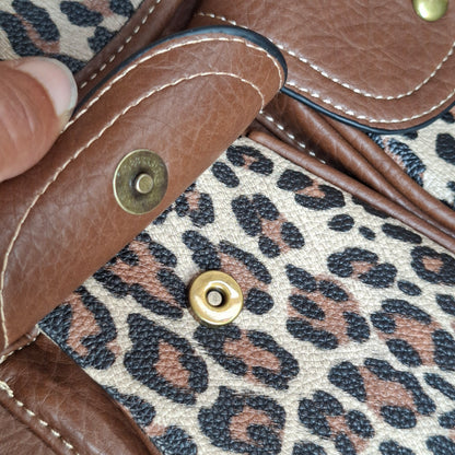 Cotton Road Backpack: BROWN PU Leather with LEOPARD Print