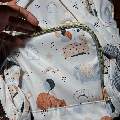 Beizhiyi Nappy Bag: CREAM PVC Baby Backpack with Twin Handles and ANIMAL PRINT