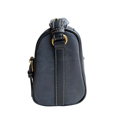 Cotton Road Sling Bag: BLACK PU Leather with Embossed PROTEA and BRANDED Strap