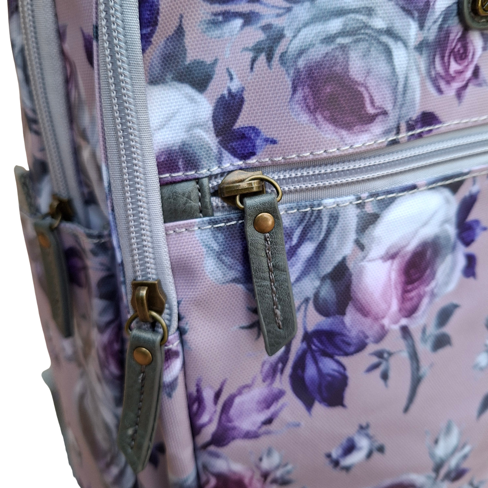 Cotton Road Backpack: LILAC PVC 15.6" Laptop Backpack with Floral Print