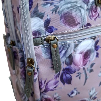 Cotton Road Backpack: LILAC PVC 15.6" Laptop Backpack with Floral Print