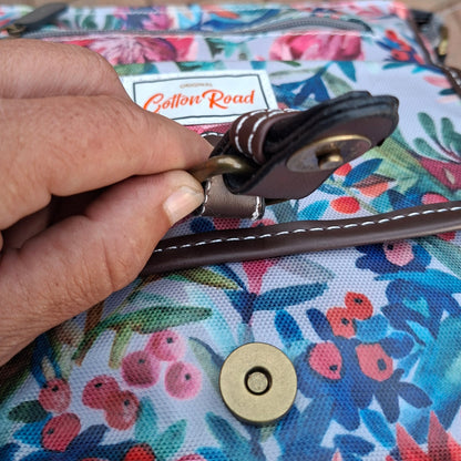 Cotton Road Sling Bag: GREY PVC with Colorful Protea Floral Print