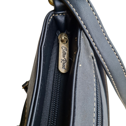 Cotton Road Sling Bag: BLACK PU Leather with Embossed Protea
