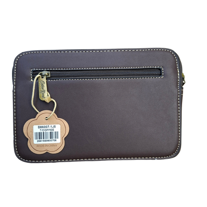 Cotton Road Sling Bag: COFFEE BROWN PU Leather Crossbody with Embossed Vine Pattern